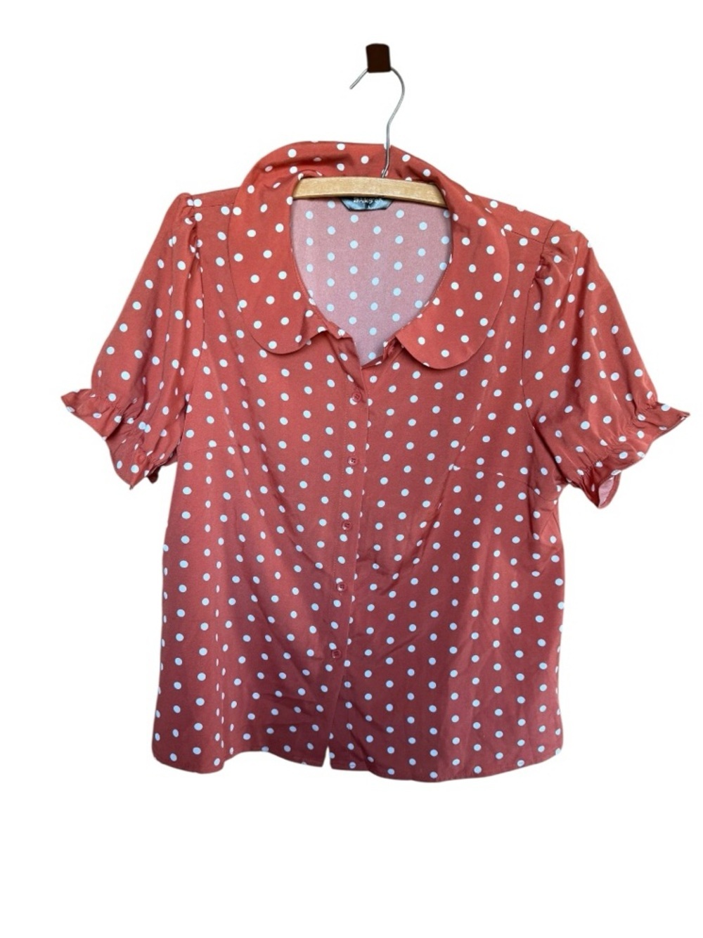 Allegra K Rust Polka Dot Peter Pan Collar Blouse